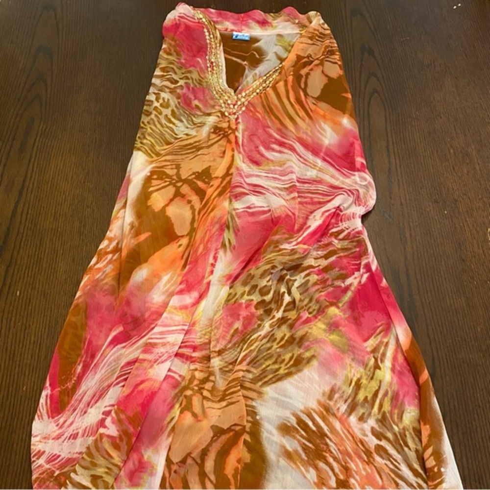 SOLD Pink Orange Animal Print Sheer Cover-Up Dress Size Small Medium - Picture 2 of 7